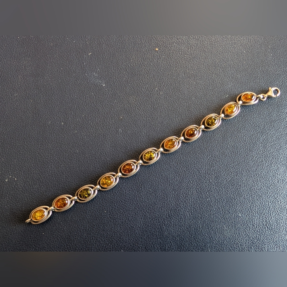Silver Multi-Colored Amber Gemstone Bracelet